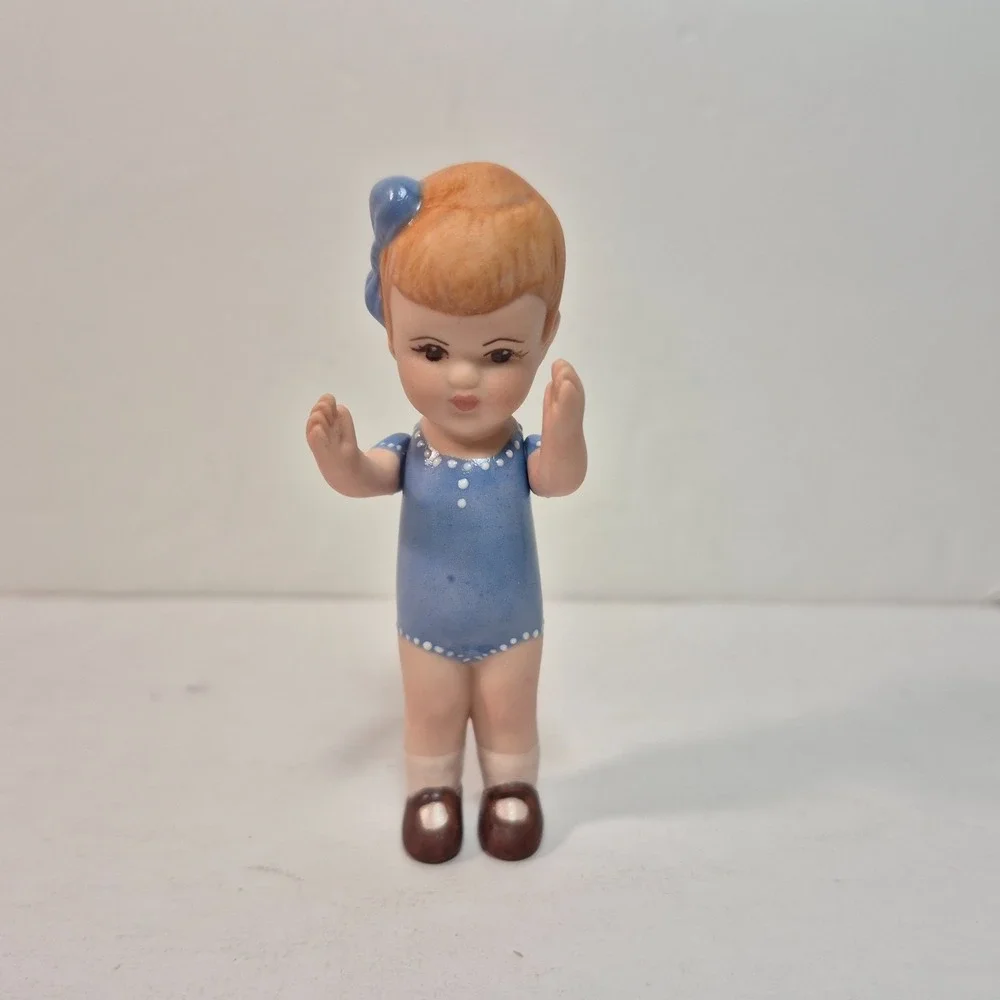 Bisque Doll Jointed Arms Reddish Light Brown Hair Blue Bow/Dress 4.5